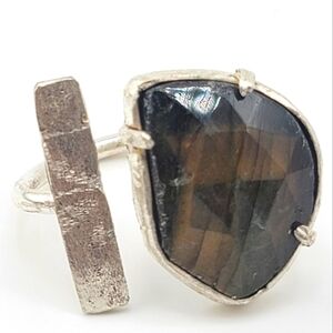 LABRADORITE ADJUSTABLE RING HANDMADE IN STERLING SILVER METAL